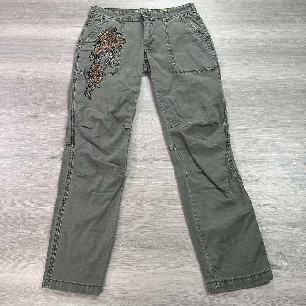 Anthropologie The Wanderer Pants Womens 25 Embroidered Floral Beaded Relaxed Fit